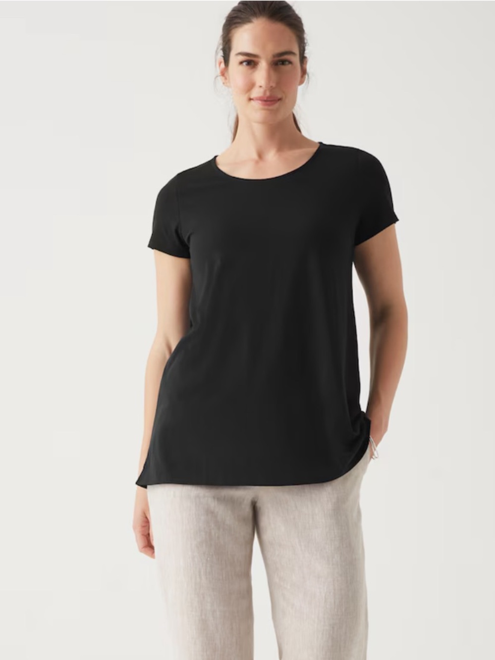 J. Jill Black Scoop Neck Elliptical Tee Short Sleeve T-Shirt Top Pima Cotton Lrg